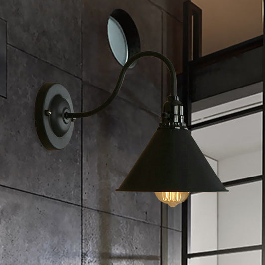 Frendorf | Kegel Schlafzimmer Wandbeleuchtung mit Schwanenhalsarm Bauernhaus Metall 1 Licht Schwarz/Weiß Wandlampe