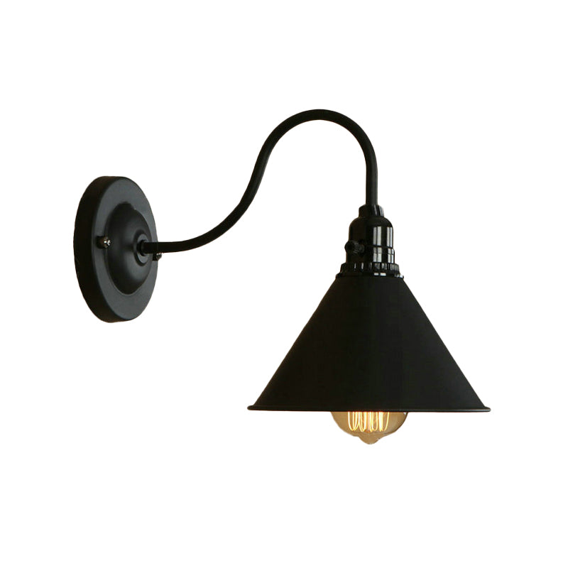 Frendorf | Kegel Schlafzimmer Wandbeleuchtung mit Schwanenhalsarm Bauernhaus Metall 1 Licht Schwarz/Weiß Wandlampe