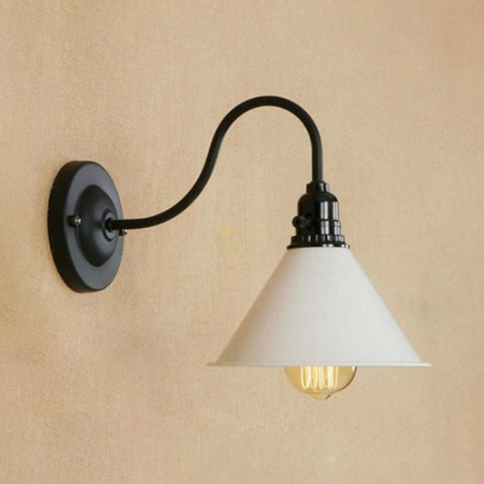 Frendorf | Kegel Schlafzimmer Wandbeleuchtung mit Schwanenhalsarm Bauernhaus Metall 1 Licht Schwarz/Weiß Wandlampe