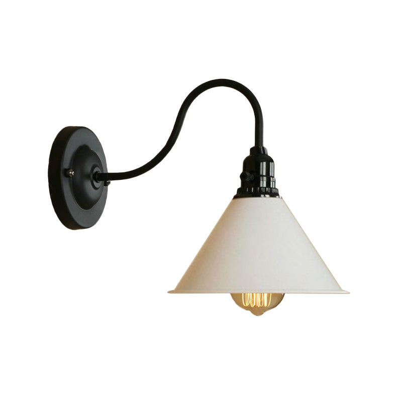 Frendorf | Kegel Schlafzimmer Wandbeleuchtung mit Schwanenhalsarm Bauernhaus Metall 1 Licht Schwarz/Weiß Wandlampe