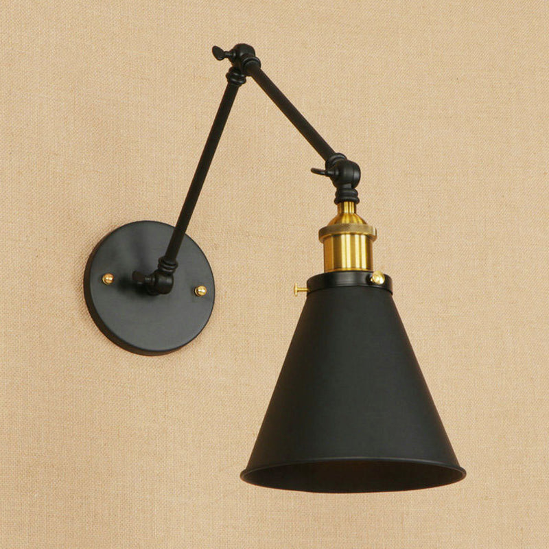 Frendorf | Swing Arm Wandverlichting voor Binnen met Conische Schaduw Retro Metaal 1 Licht Zwart Wandmontage Licht