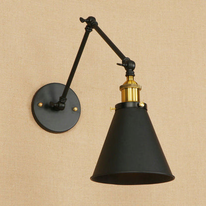 Frendorf | Swing Arm Wandverlichting voor Binnen met Conische Schaduw Retro Metaal 1 Licht Zwart Wandmontage Licht