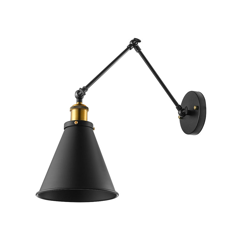 Frendorf | Swing Arm Wandverlichting voor Binnen met Conische Schaduw Retro Metaal 1 Licht Zwart Wandmontage Licht