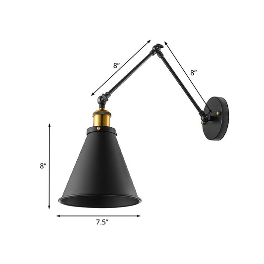 Frendorf | Swing Arm Wandverlichting voor Binnen met Conische Schaduw Retro Metaal 1 Licht Zwart Wandmontage Licht