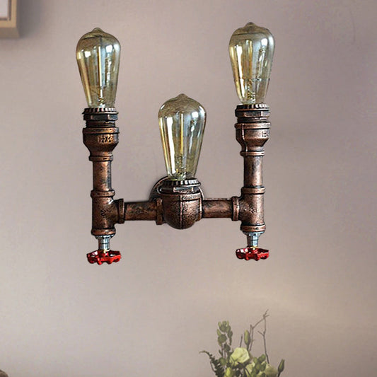 Frendorf | 3 Lichter Offene Glühbirne Wandlampe mit Gauge/Valve Dekoration Industriestil Bronze Metall Wandmontage Licht über Tisch