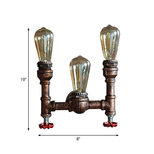 Frendorf | 3 Lichter Offene Glühbirne Wandlampe mit Gauge/Valve Dekoration Industriestil Bronze Metall Wandmontage Licht über Tisch