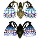 Frendorf | Barokke Dome Wandlamp met Gebogen Arm Gekleurd Glas 2 Licht Wandlamp 11"/8.5" Hoogte in Blauw voor Slaapkamer