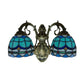 Frendorf | Barokke Dome Wandlamp met Gebogen Arm Gekleurd Glas 2 Licht Wandlamp 11"/8.5" Hoogte in Blauw voor Slaapkamer