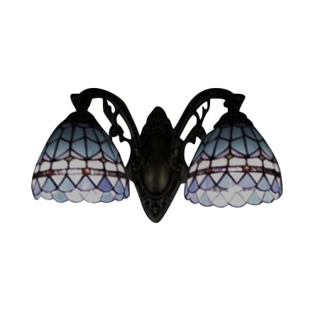Frendorf | Barokke Dome Wandlamp met Gebogen Arm Gekleurd Glas 2 Licht Wandlamp 11"/8.5" Hoogte in Blauw voor Slaapkamer