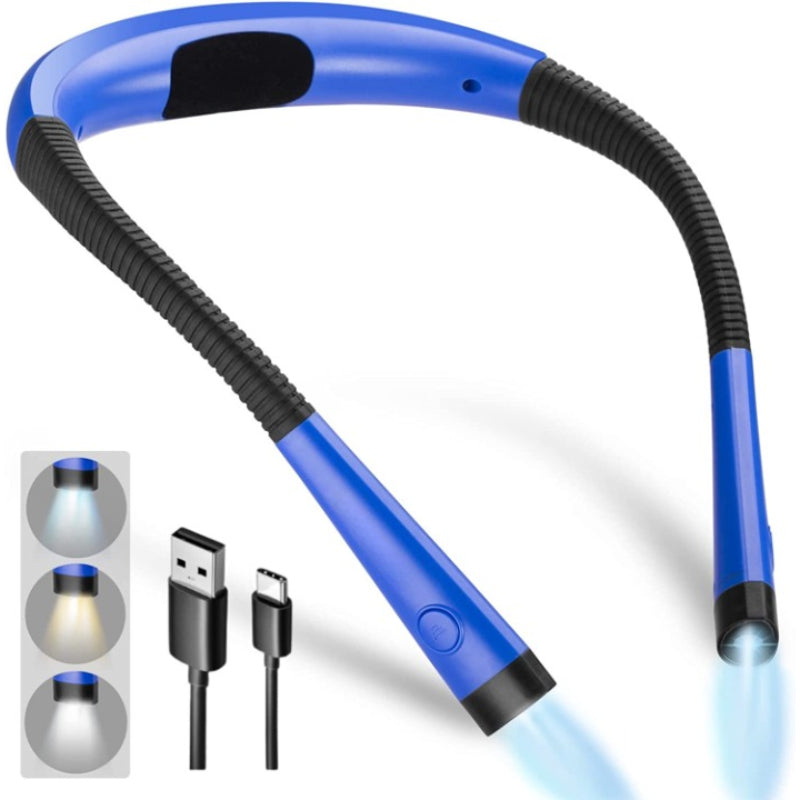 LED Nackenleselampe, Buchlicht zum Lesen im Bett, 3 Farben, 6 Helligkeitsstufen, biegbarer Arm, wiederaufladbar, langlebig, perfekt zum Lesen, Stricken, Campen, Reparieren