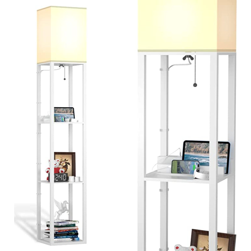 Stehlampe mit Regalen, Regal-Stehlampen aus echtem Massivholz mit 2 Ladeanschlüssen und 1 Steckdose, Stehlampen für Schlafzimmer, Lampen für das Wohnzimmer