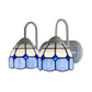 Frendorf | 2 Heads Bowl Wandlamp met Gebogen Arm Rasterglas Tiffany Stijl Vanity Verlichting in Blauw/Oranje voor Badkamer