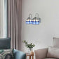 Frendorf | 2 Heads Bowl Wandlamp met Gebogen Arm Rasterglas Tiffany Stijl Vanity Verlichting in Blauw/Oranje voor Badkamer