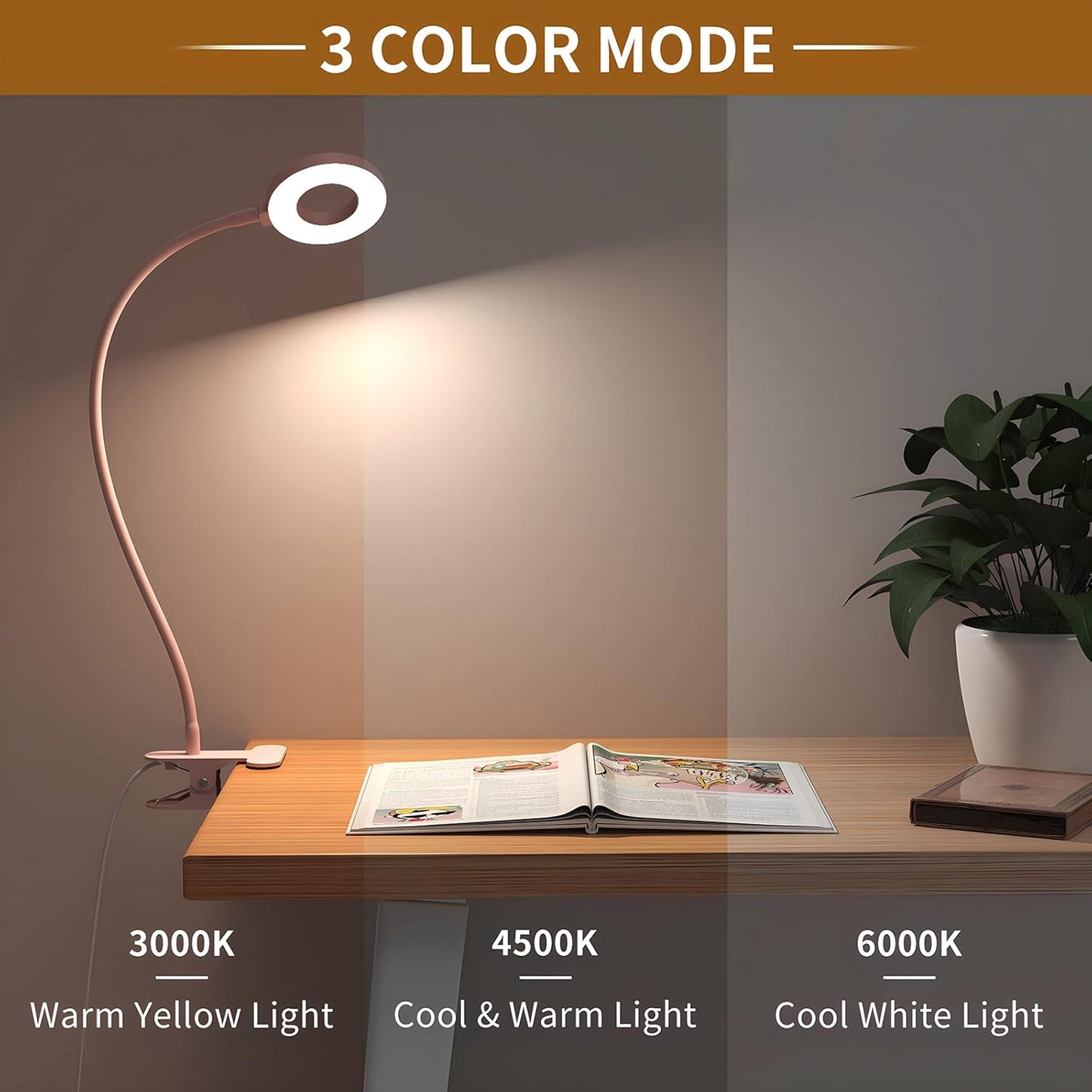 Frendorf | 3 Farbmodi LED Tischklemmlampe mit & flexiblem Schwanenhals – Selvara (1+1 KOSTENLOS)