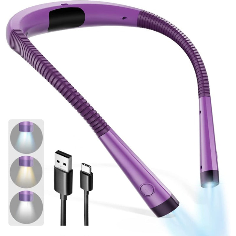 LED Nackenleselampe, Buchlicht zum Lesen im Bett, 3 Farben, 6 Helligkeitsstufen, biegbarer Arm, wiederaufladbar, langlebig, perfekt zum Lesen, Stricken, Campen, Reparieren