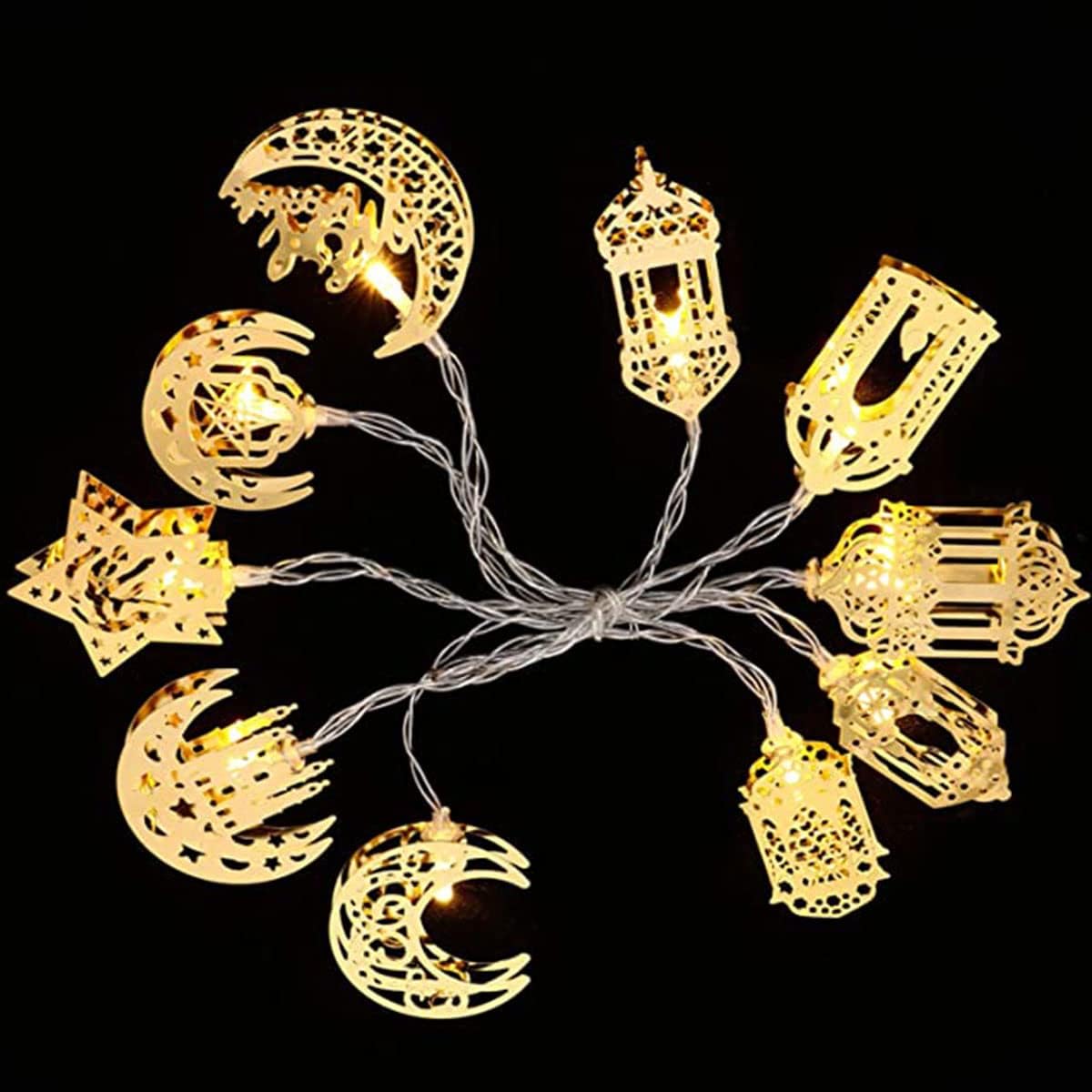 Frendorf | Bunte LED Lichterkette – Dekorative Lichter mit Mond- und Laternenmotiven für Wohnung und Garten