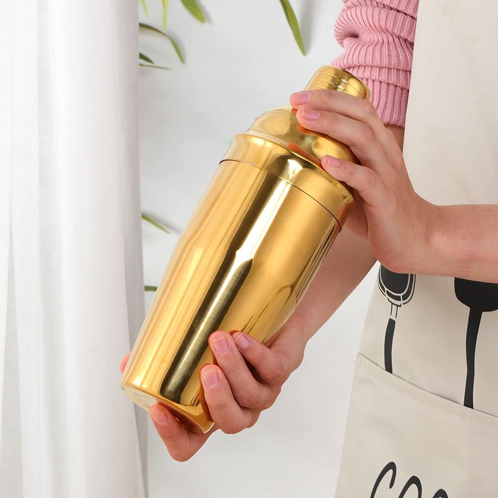Frendorf | Gold Cocktail-Shaker 500 ml Premium Edelstahl Barkeeper Mixer für die Hausbar Professionelle Verwendung Auslaufsicheres Martini-Shaker-Set zum Mischen von Getränken Cocktails Margarita Mojito Old Fashioned