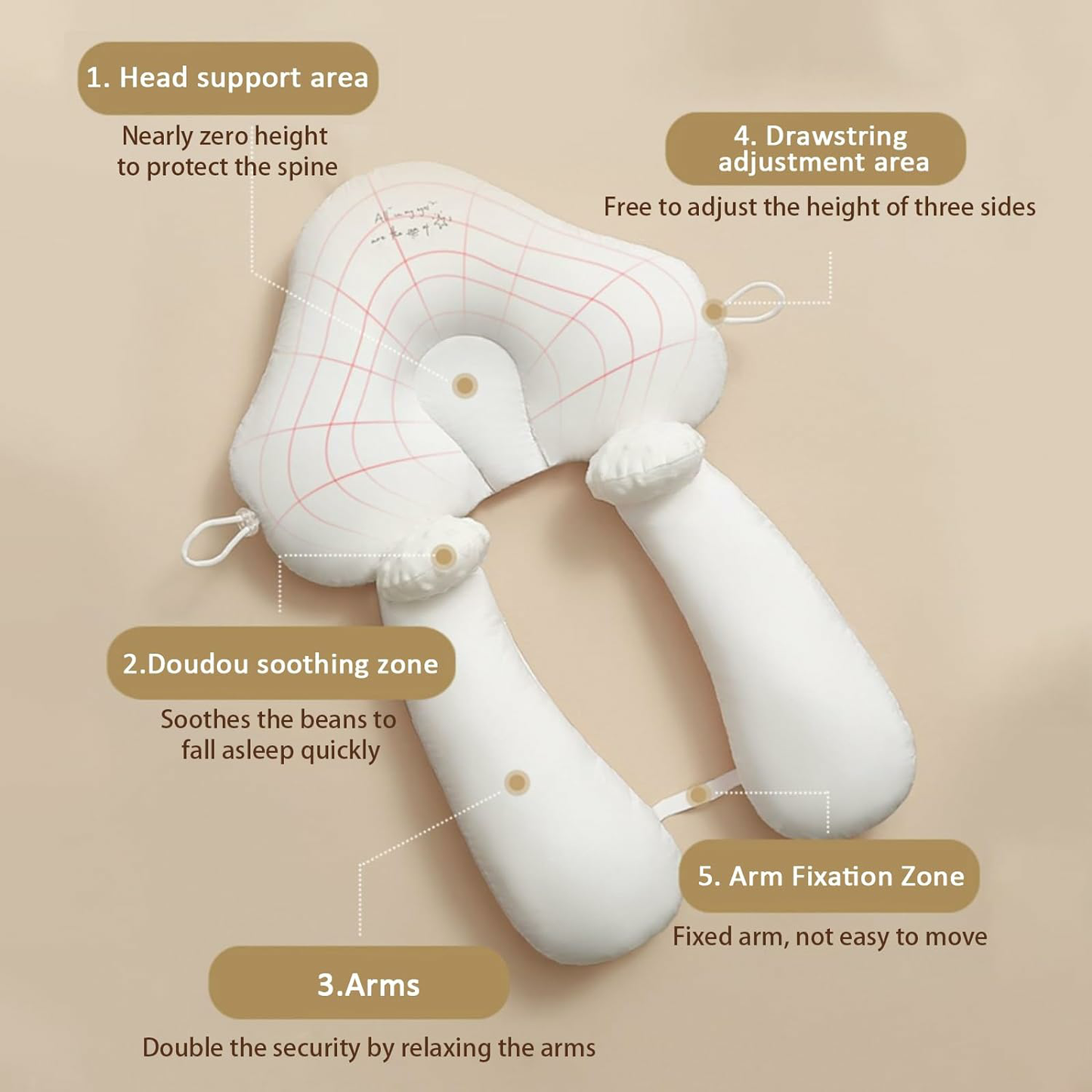 Frendorf | Bio-Baumwolle U-förmiges Baby-Kissen - Weiche & sichere Nackenstütze für Säuglinge, verstellbares Hugbuddy-Design für gemütlichen Schlaf