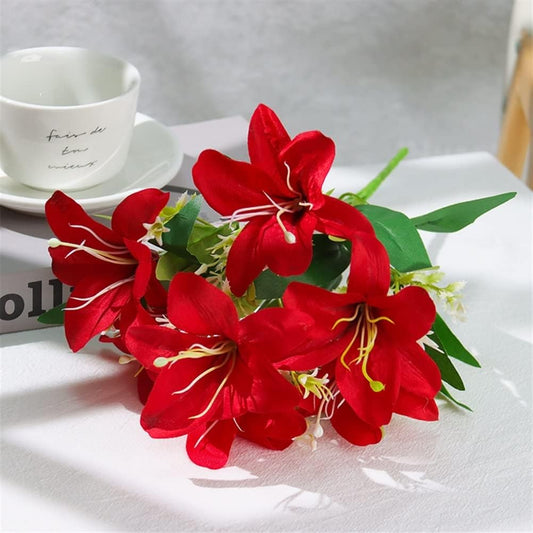 Frendorf | 10 Köpfe Künstliche Lilien Blumen Realistische Fake-Lilien Bouquet für Wohnkultur Hochzeitsarrangements Tischdekorationen und Blumen Displays Lebensechte Künstliche Lilien mit Weichen Blütenblättern und Flexiblen Stielen