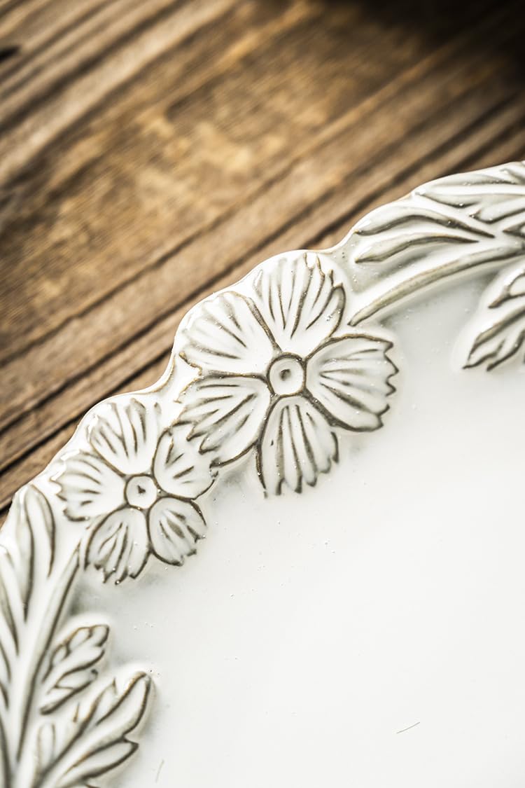 Frendorf | Blumenkeramikteller, 26,5 cm, eleganter vintage-inspirierter Essteller, langlebig und hitzebeständig, perfekt zum Servieren von Hauptgerichten, Salaten und Desserts, ideal für Zuhause, Restaurants und Veranstaltungen