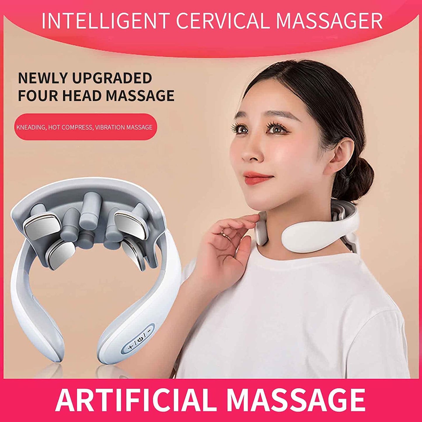 Frendorf | Nackenmassager mit Wärme, Schmerztherapie, intelligenter Nackenmassager, 4 Massageköpfe tragbarer Tiefengewebs-Triggerpunkt-Massager