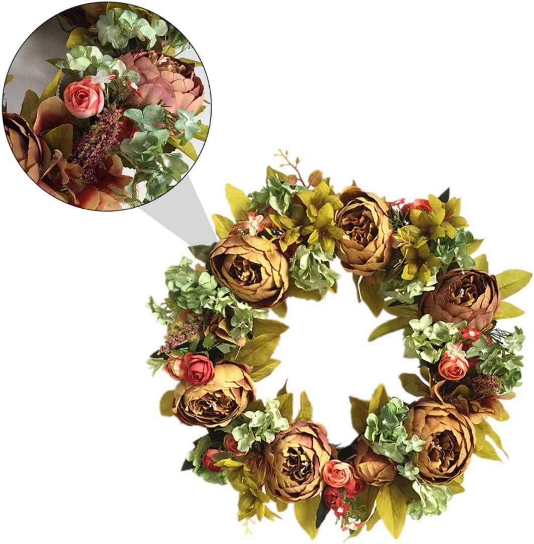 Frendorf | 39cm künstlicher Pfingstrosenkranz für die Haustür – üppiger Seidenblumenkranz mit pinken und weißen Pfingstrosen, Grünpflanzen & Eukalyptus – Frühlings- & Sommer-Dekokranz für Zuhause, Hochzeit und Gartendekoration**
