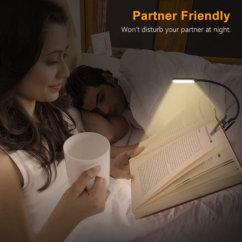 Kaufen Sie 9 LED USB-aufladbare Leselampe für das Lesen im Bett - augenfreundlich, stufenlos dimmbar | Kleine leichte Clip-on Leselampe