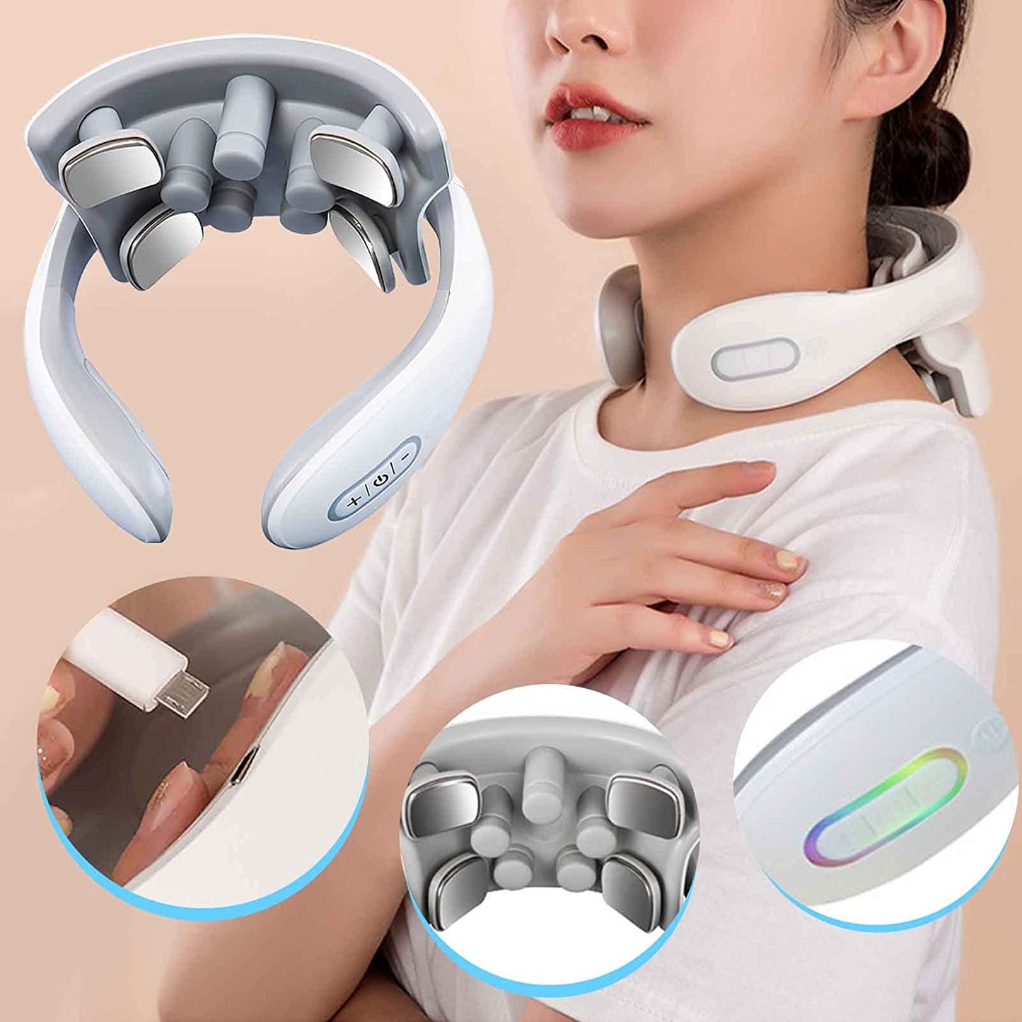 Frendorf | Nackenmassager mit Wärme, Schmerztherapie, intelligenter Nackenmassager, 4 Massageköpfe tragbarer Tiefengewebs-Triggerpunkt-Massager