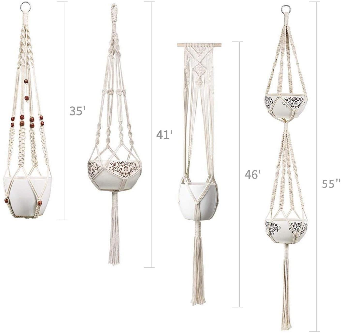 Frendorf | BohoNest 4er Set Makramee Pflanzenhalter | Handgefertigte Boho Blumenampeln | Hängedeko für Zuhause & Garten