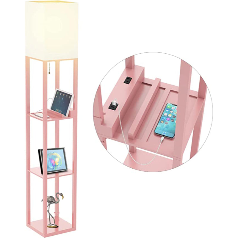 Stehlampe mit Regalen, Regal-Stehlampen aus echtem Massivholz mit 2 Ladeanschlüssen und 1 Steckdose, Stehlampen für Schlafzimmer, Lampen für das Wohnzimmer