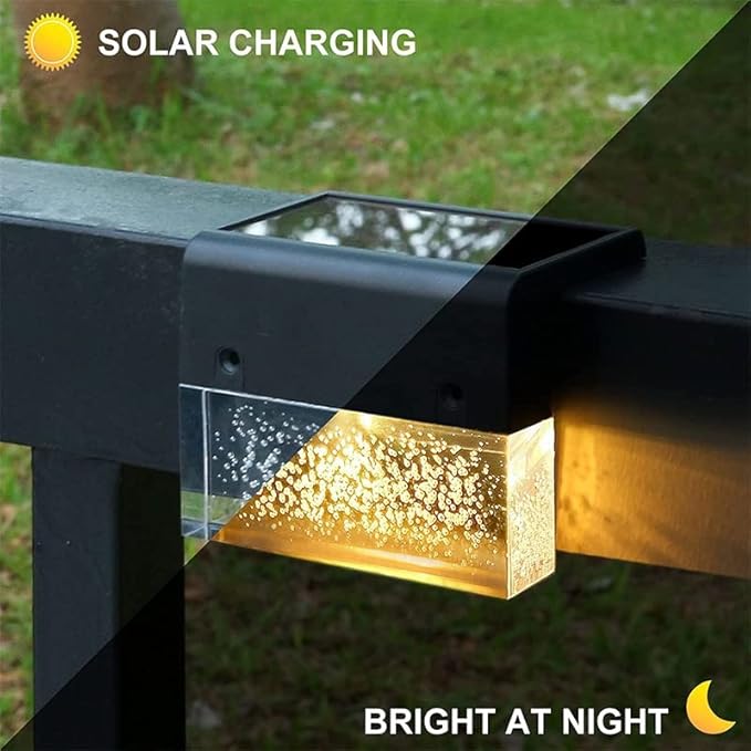 Solar Deck Lights 4er Set, Solar Stufenlichter Außen, Warmweiß/Farbwechselnde Solarzaunleuchte für Terrasse Garten Hof