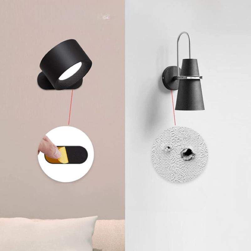 LED Wandleuchten, Wandmontierte Lampen mit wiederaufladbarem batteriebetriebenem 3 Farbtemperaturen & 3 Helligkeitsstufen 360° drehbare magnetische Kugel, kabellose Wandleuchten für Studium Lesen Nachttisch