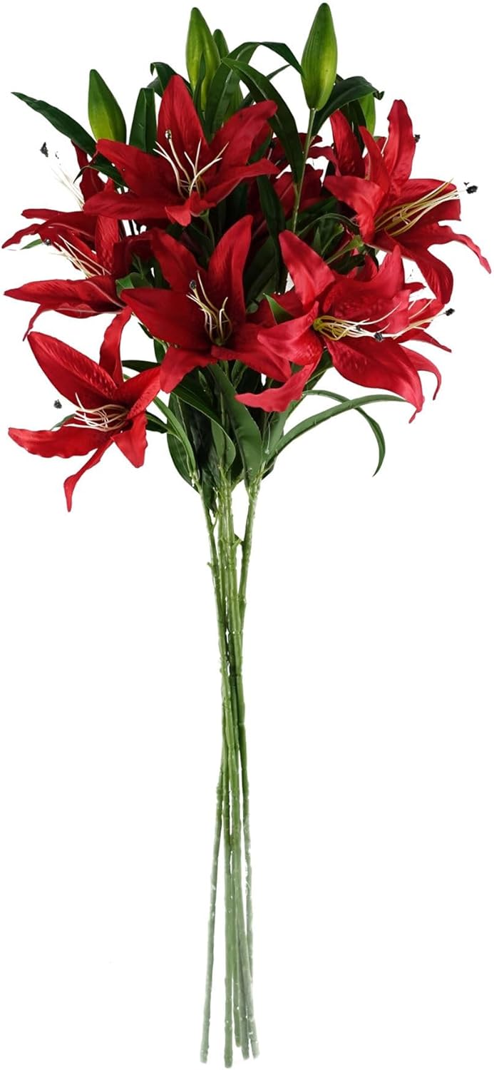 Frendorf | 10 Köpfe Künstliche Lilien Blumen Realistische Fake-Lilien Bouquet für Wohnkultur Hochzeitsarrangements Tischdekorationen und Blumen Displays Lebensechte Künstliche Lilien mit Weichen Blütenblättern und Flexiblen Stielen