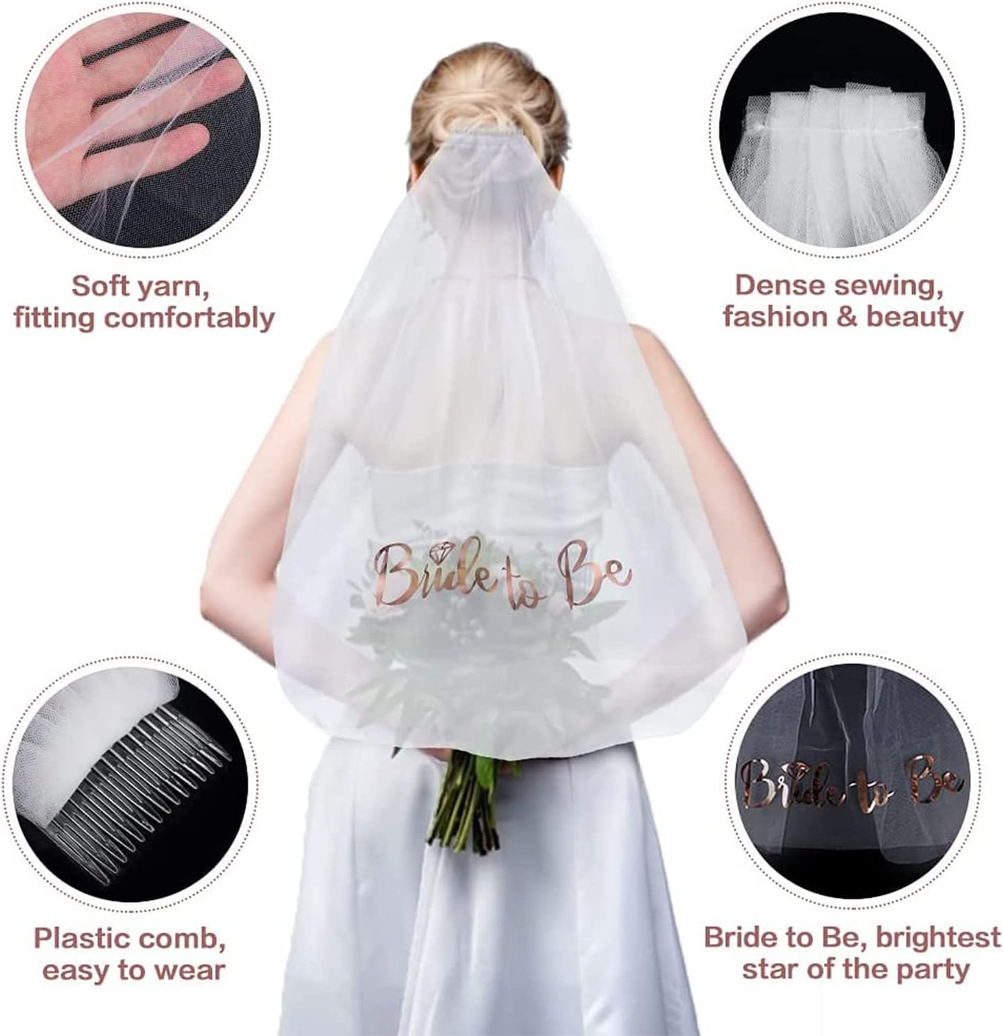 Frendorf | Rose Gold Krone, Schärpe und Schleier Set - Elegante Braut-Zu-Sein Accessoires für Junggesellenabschiede, Brautpartys und Hochzeiten - Stilvoll, Komfortabel und Perfekt zum Feiern der Braut in Stil