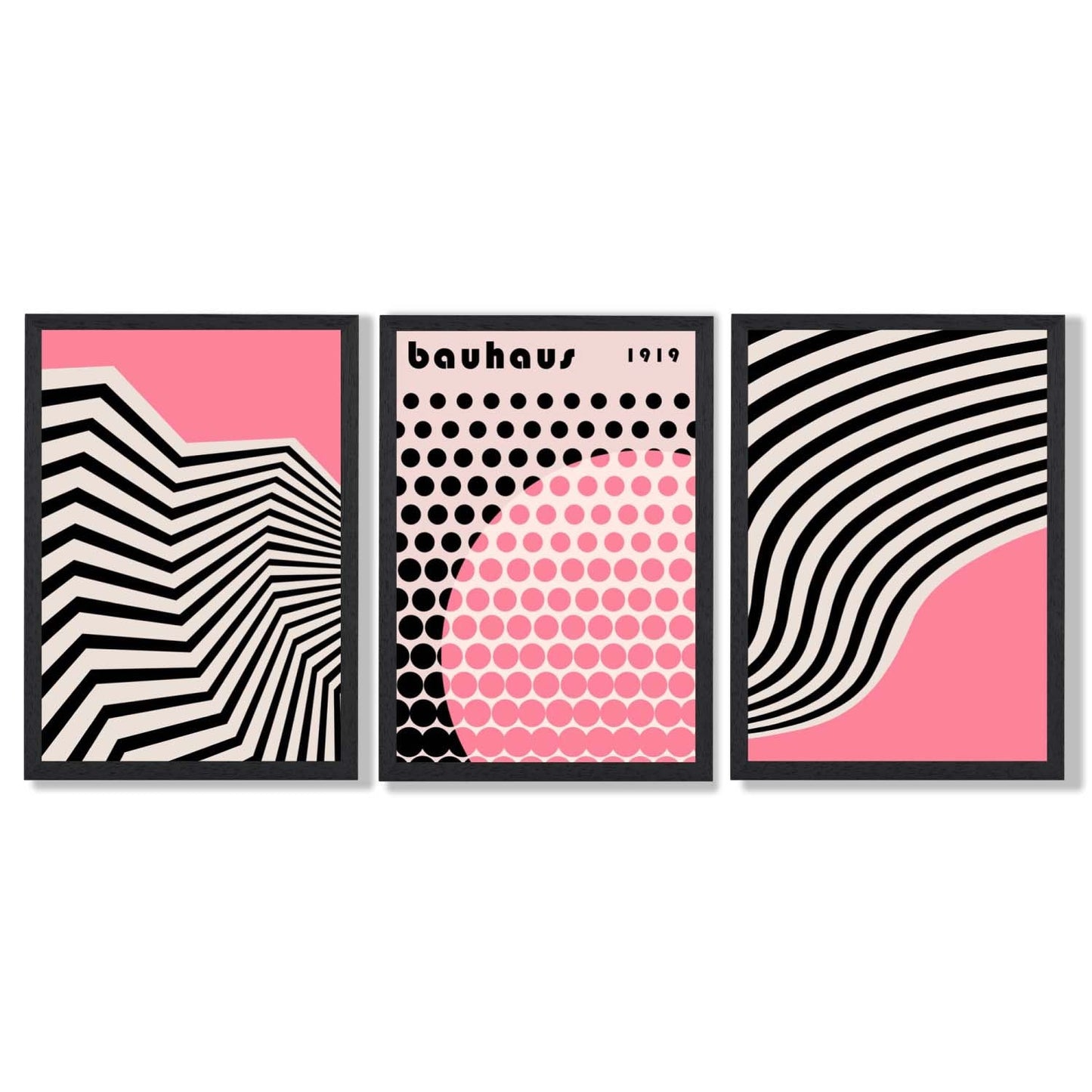 Set aus 3 Bauhaus Pink Modernen Gerahmten Kunstdrucken