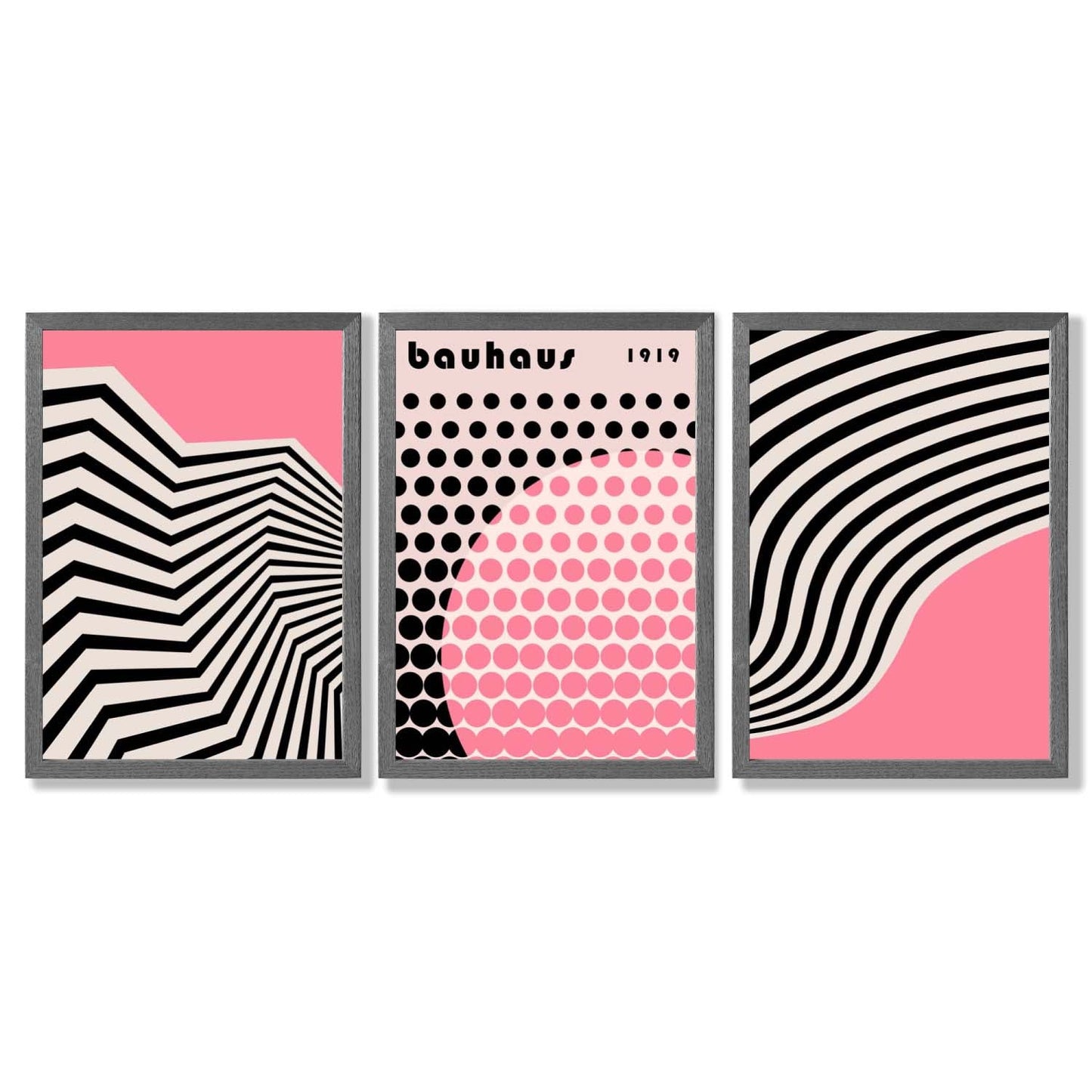 Set aus 3 Bauhaus Pink Modernen Gerahmten Kunstdrucken
