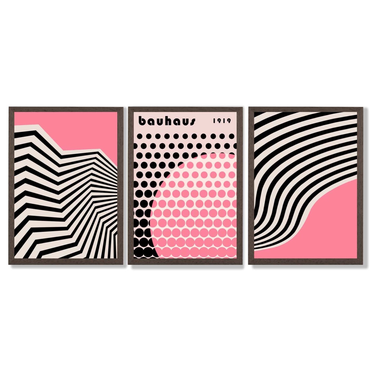 Set aus 3 Bauhaus Pink Modernen Gerahmten Kunstdrucken