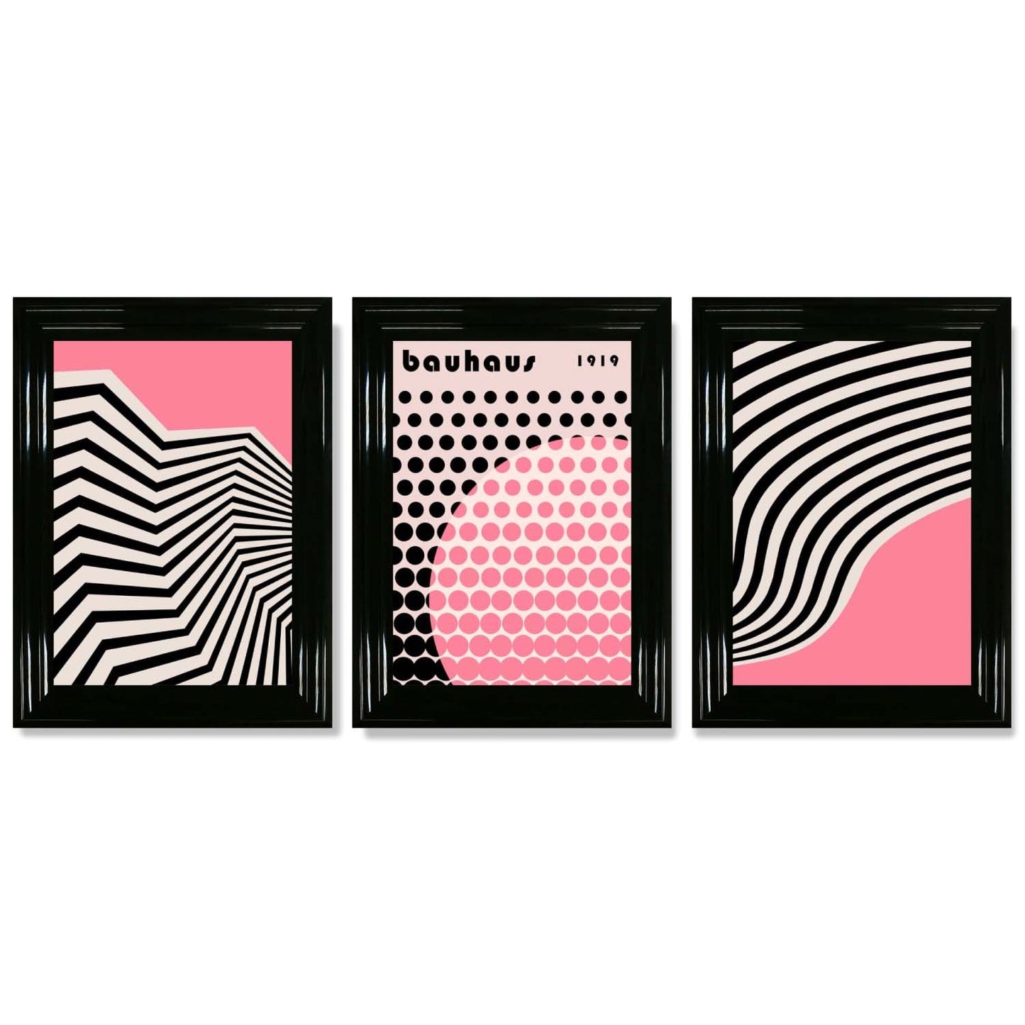 Set aus 3 Bauhaus Pink Modernen Gerahmten Kunstdrucken