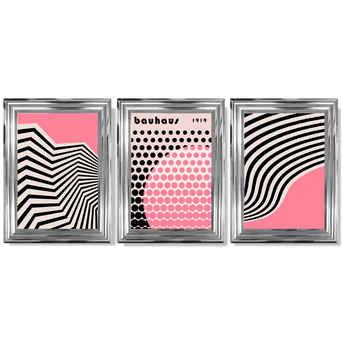 Set aus 3 Bauhaus Pink Modernen Gerahmten Kunstdrucken