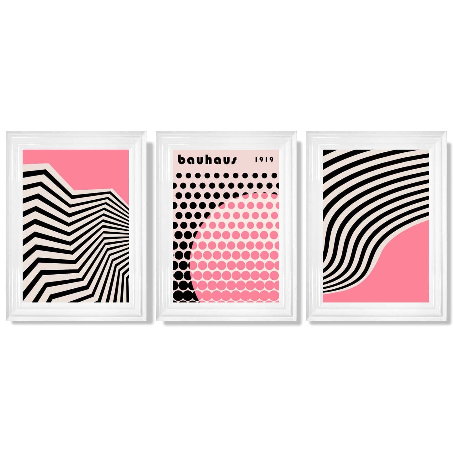 Set aus 3 Bauhaus Pink Modernen Gerahmten Kunstdrucken