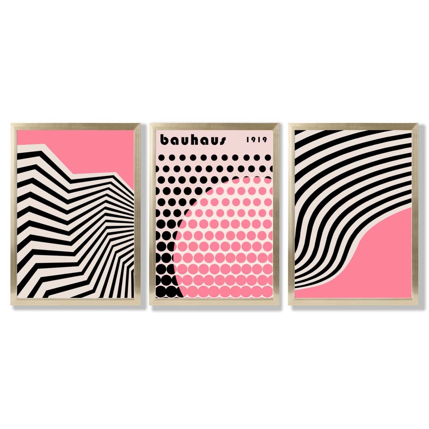 Set aus 3 Bauhaus Pink Modernen Gerahmten Kunstdrucken