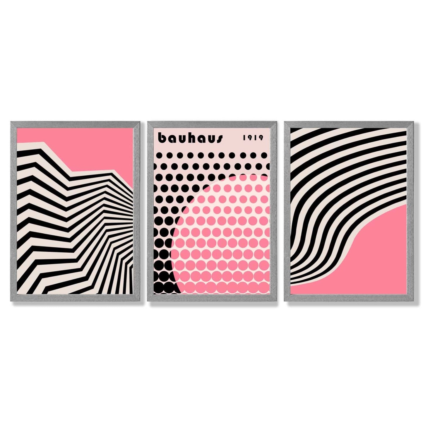 Set aus 3 Bauhaus Pink Modernen Gerahmten Kunstdrucken