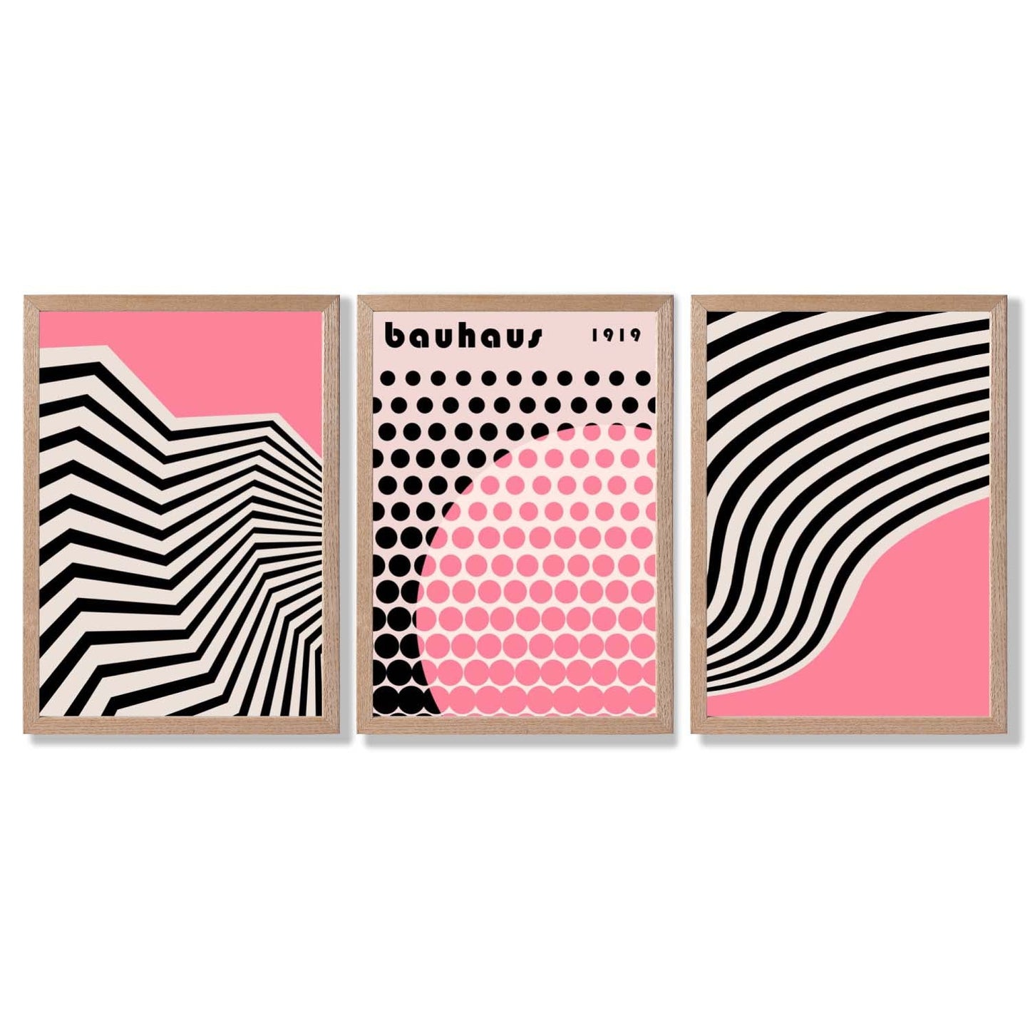 Set aus 3 Bauhaus Pink Modernen Gerahmten Kunstdrucken