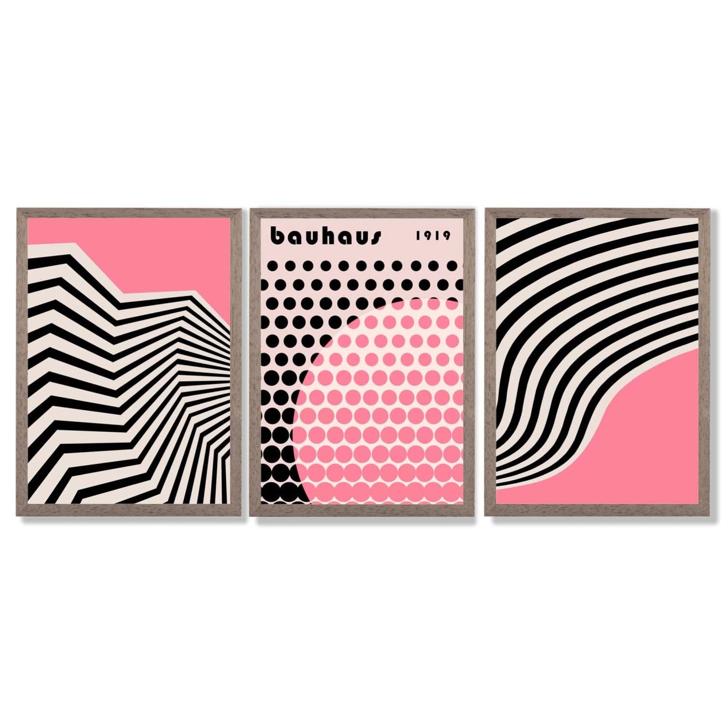 Set aus 3 Bauhaus Pink Modernen Gerahmten Kunstdrucken