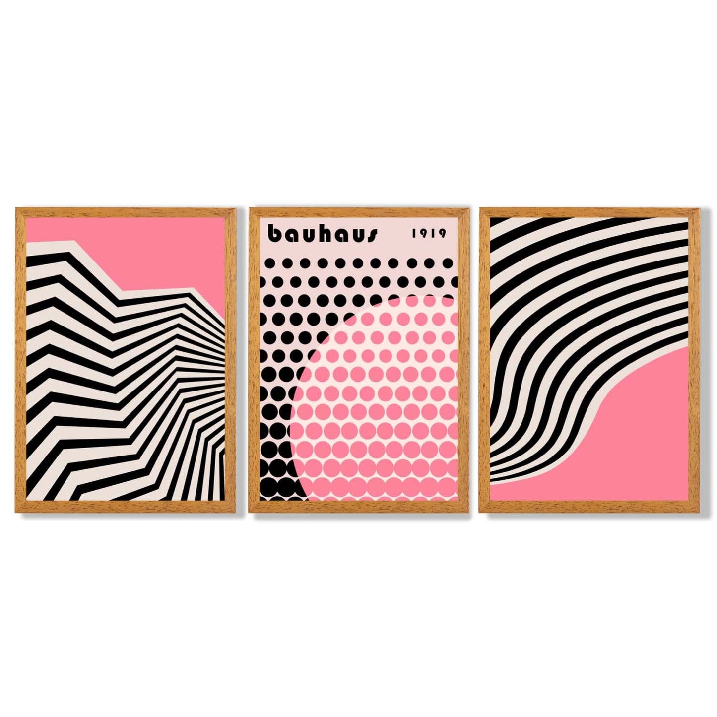 Set aus 3 Bauhaus Pink Modernen Gerahmten Kunstdrucken