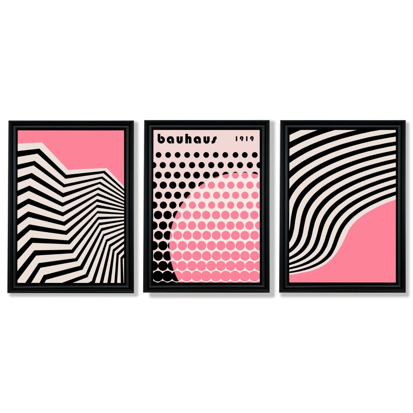 Set aus 3 Bauhaus Pink Modernen Gerahmten Kunstdrucken
