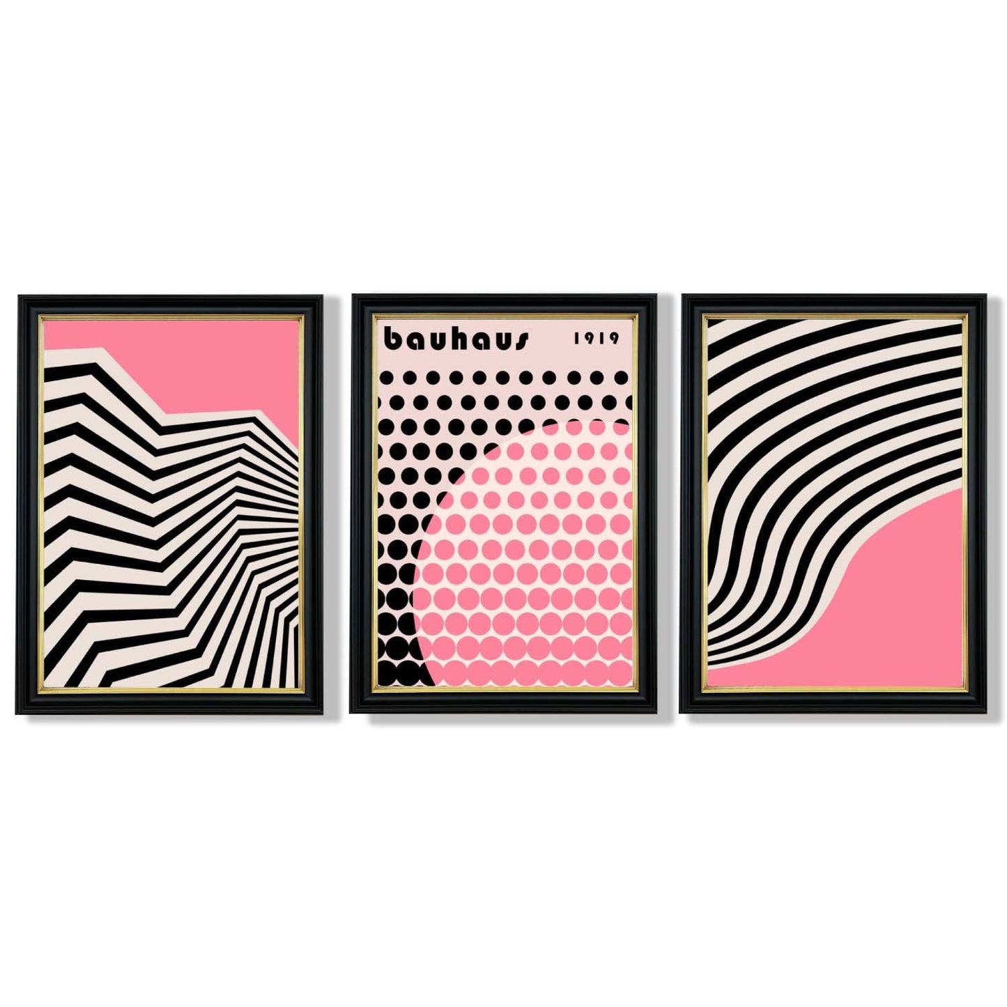 Set aus 3 Bauhaus Pink Modernen Gerahmten Kunstdrucken