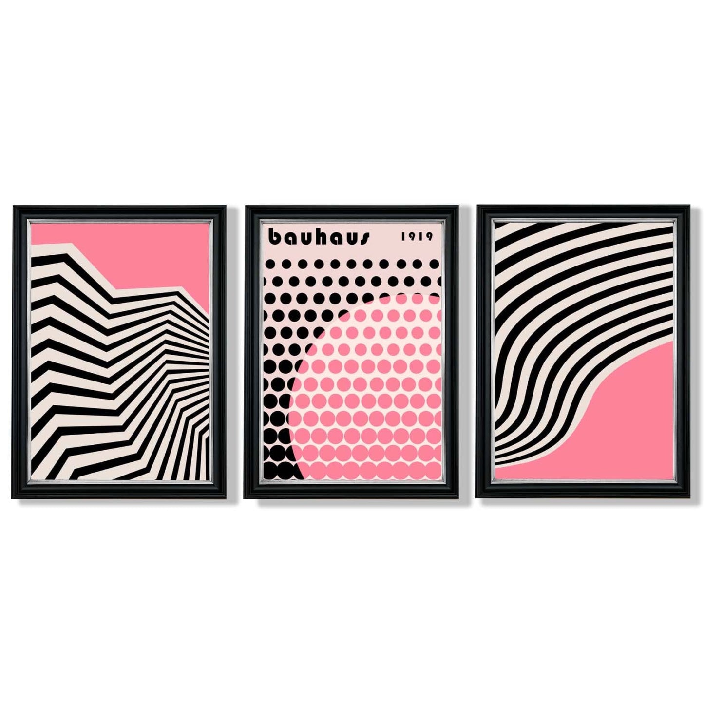 Set aus 3 Bauhaus Pink Modernen Gerahmten Kunstdrucken