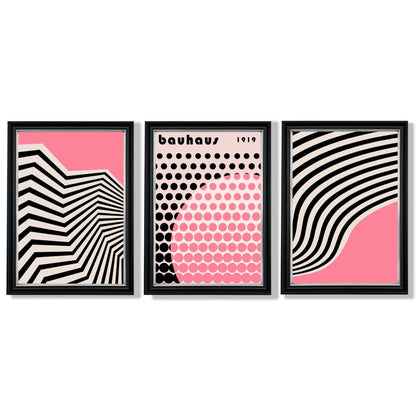 Set aus 3 Bauhaus Pink Modernen Gerahmten Kunstdrucken