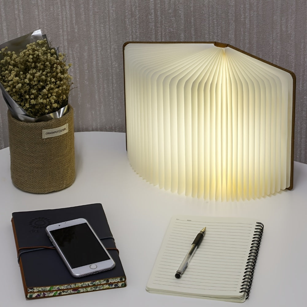 Open Book Lampe - Faltbare USB wiederaufladbare Holz Schreibtischlampe für Zuhause & Büro Dekor